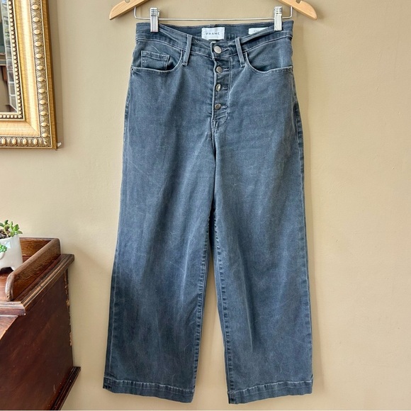 Frame Denim Ali Wide Leg Jeans High Rise Noise Charcoal Gray Exposed Buttons 28 - Picture 3 of 10
